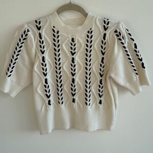 Black and Cream Pattern Knit Sweater